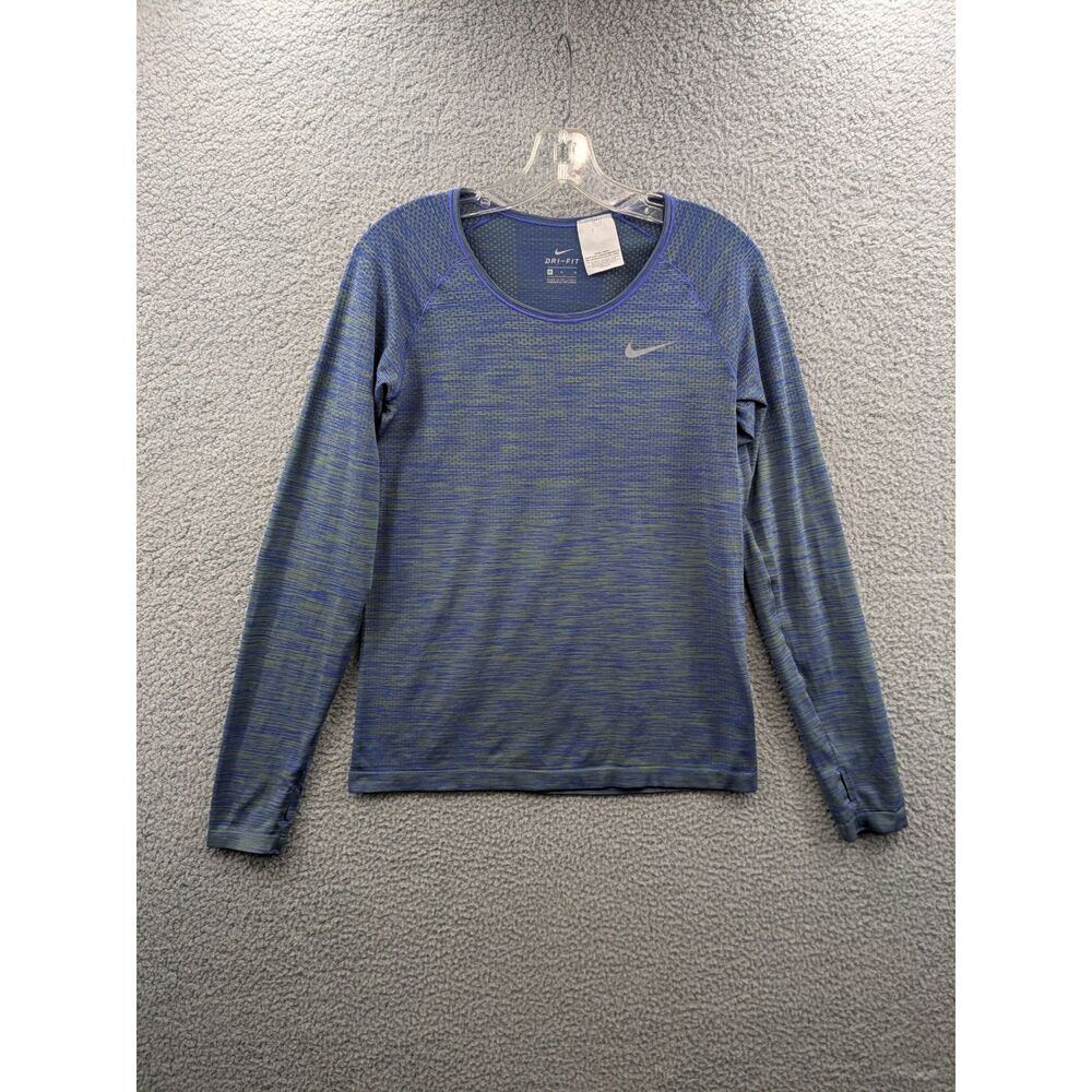 Nike Dri Fit Womens Medium Stretch Blue Long Sleeve Casual Athletic Workout Top